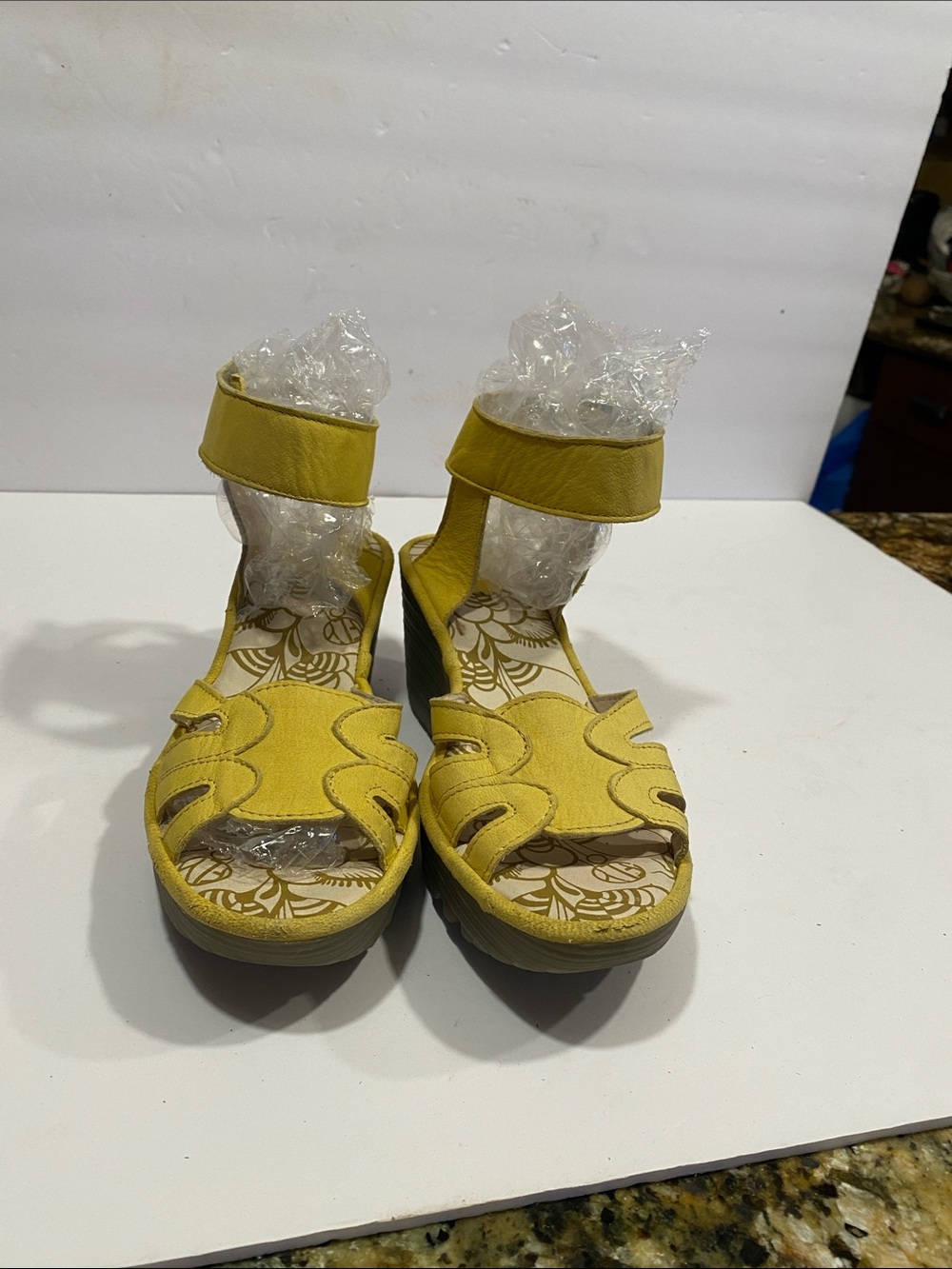 Fly London Girls Yellow Ankle-Strap Wedge Sandals